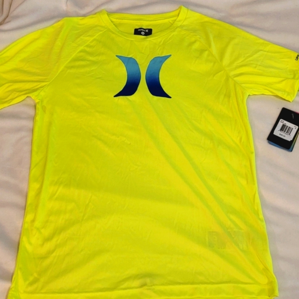 NWT- Hurley Neon Yellow Boys Swim Shirt, Size XL.
